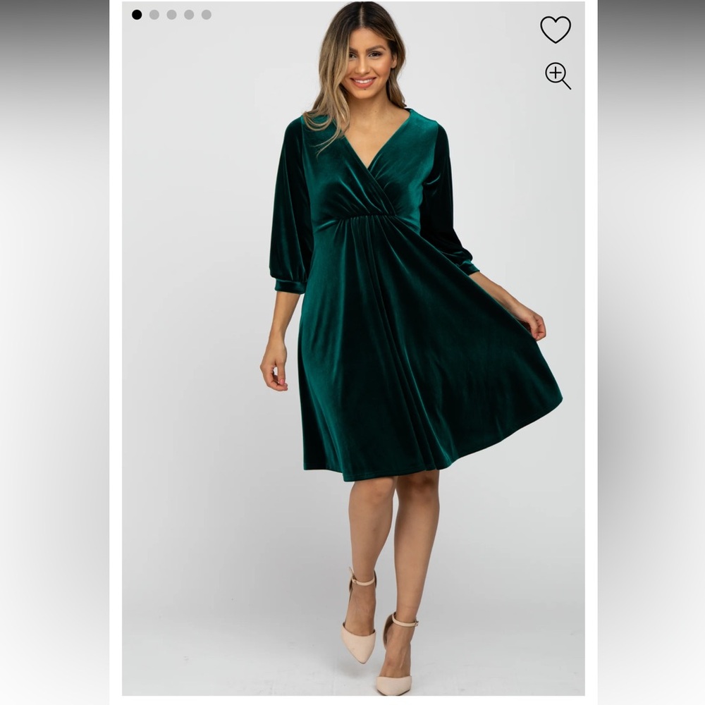 Pinkblush Green velvet faux wrap front dress, medium